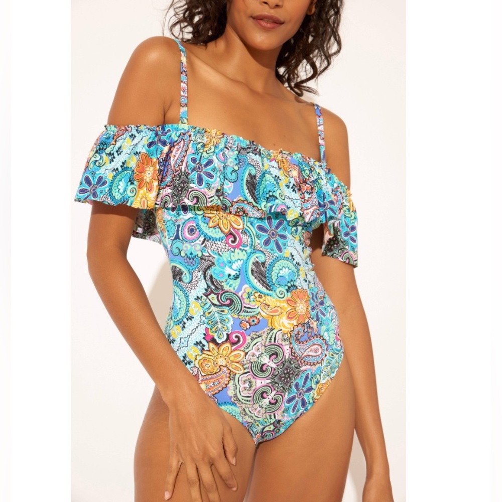 NWT Bleu Rod Beattie | One Piece Floral Ruffle Swimsuit | 8